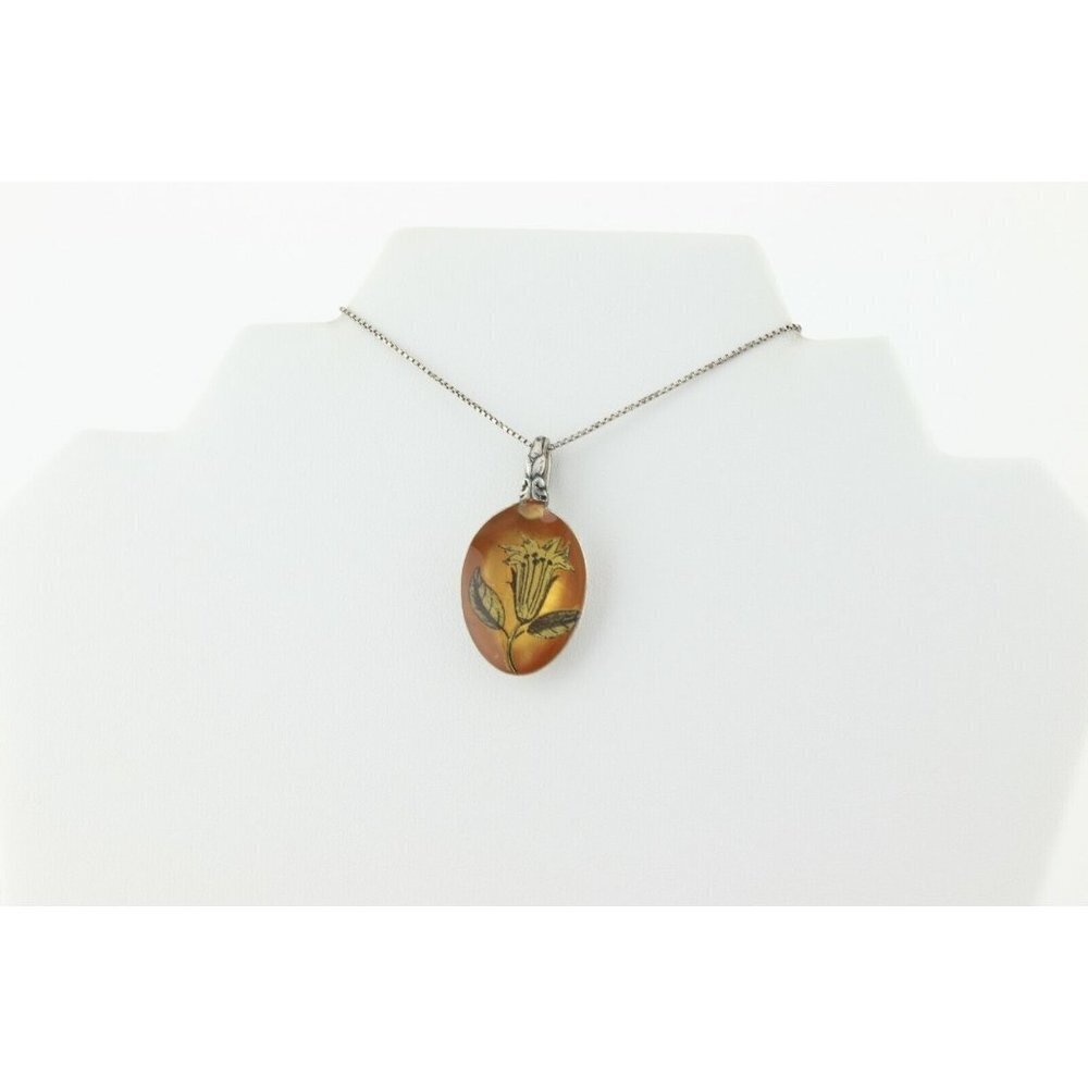 Sterling Silver Acrylic Flower Spoon Necklace 19.5 inch chain - Picture 6 of 9